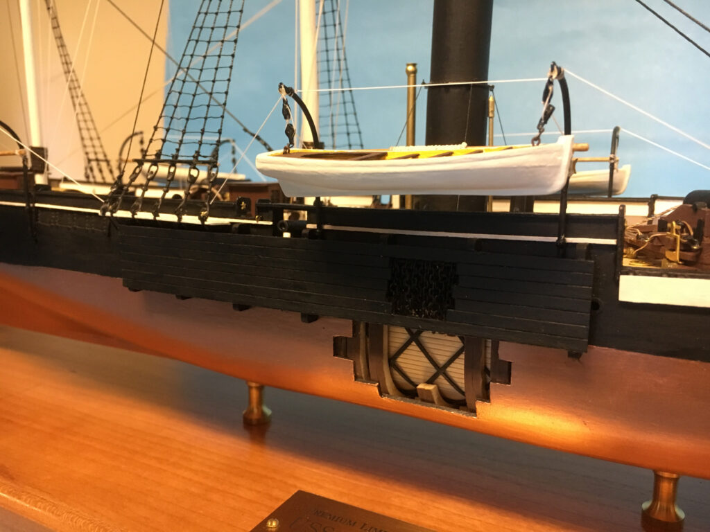 Model of USS Kearsarge, Framing detail and ship's boat