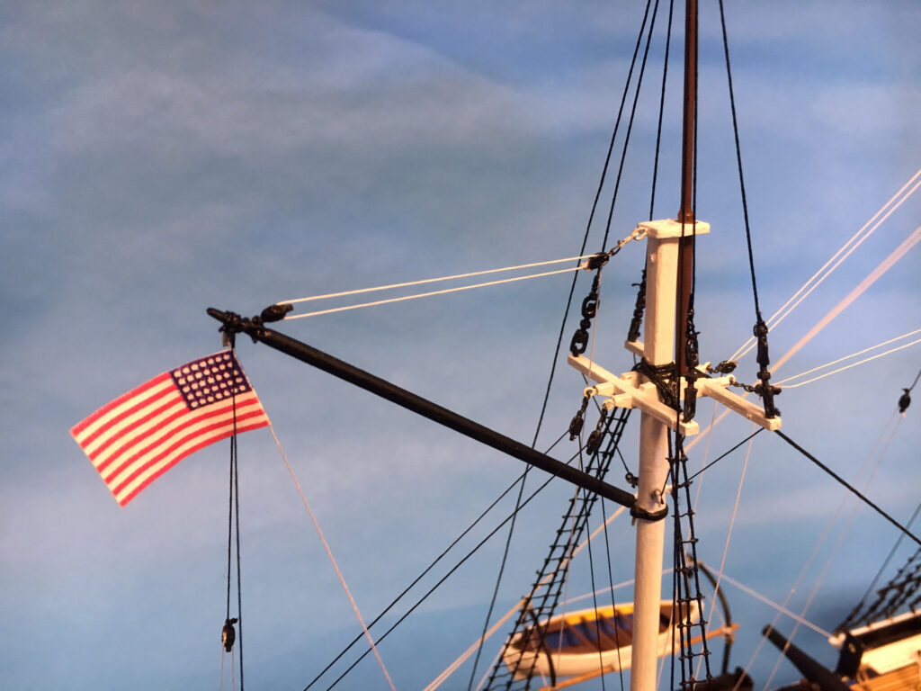 Model of USS Kearsarge, mizzen crosstrees and gaff