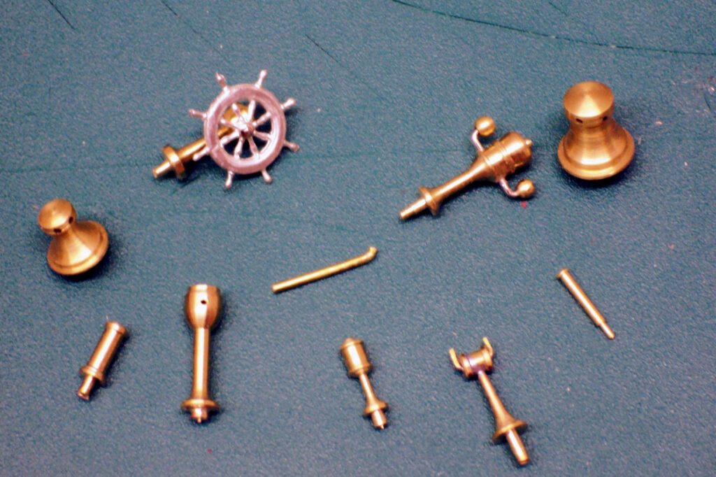 Model of gunboat USS Nashville PG-7 - sub assemblies, various brass parts