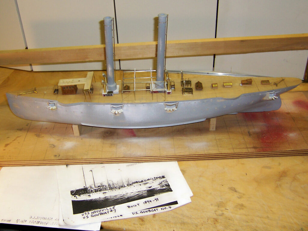 Model of gunboat USS Nashville PG-7 - under construction, overall view of assembly