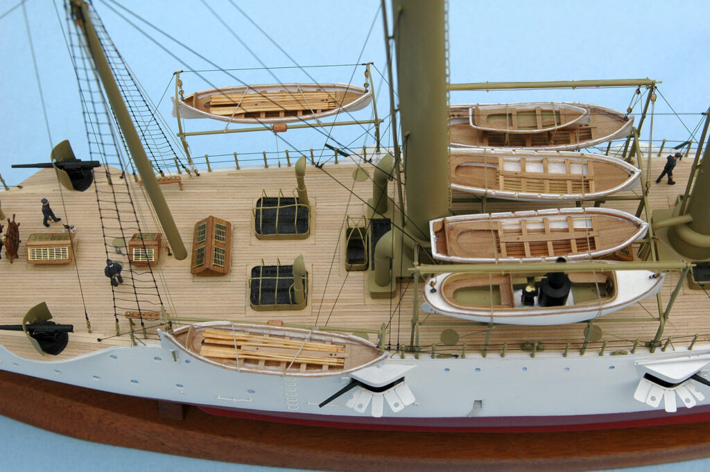 Model of gunboat USS Nashville PG-7 - deck amidship, high-angle view