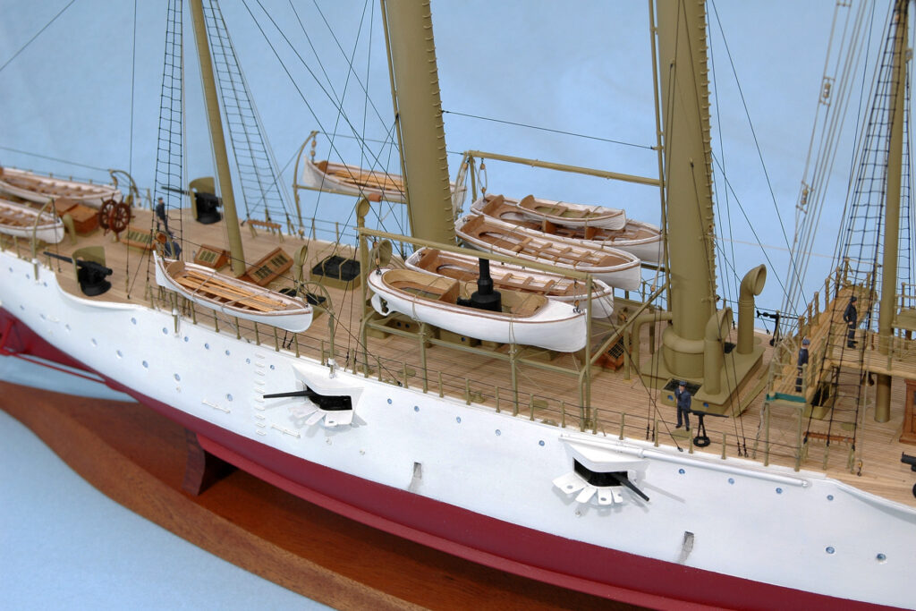 Model of gunboat USS Nashville PG-7 - deck aft of wheelhouse, from starboard and slightly aft