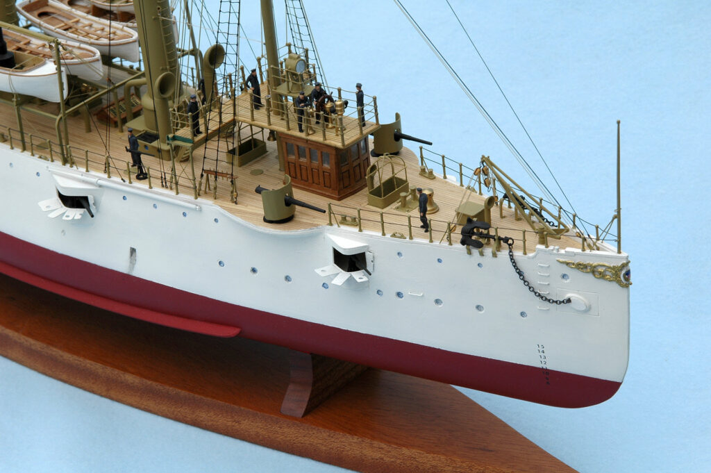 Model of gunboat USS Nashville PG-7 - wheelhouse and foredeck from starboard bow