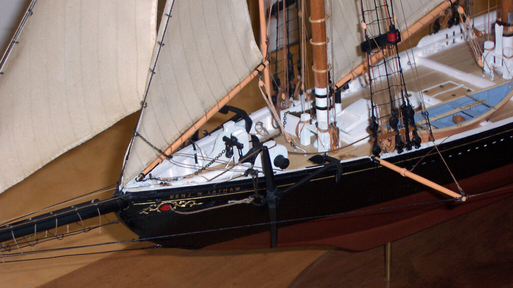 Model of fishing schooner Benjamin W. Latham - foredeck from port bow