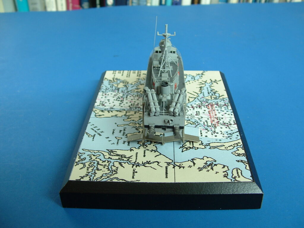 Model of USS Aries, PHM-5, View from aft