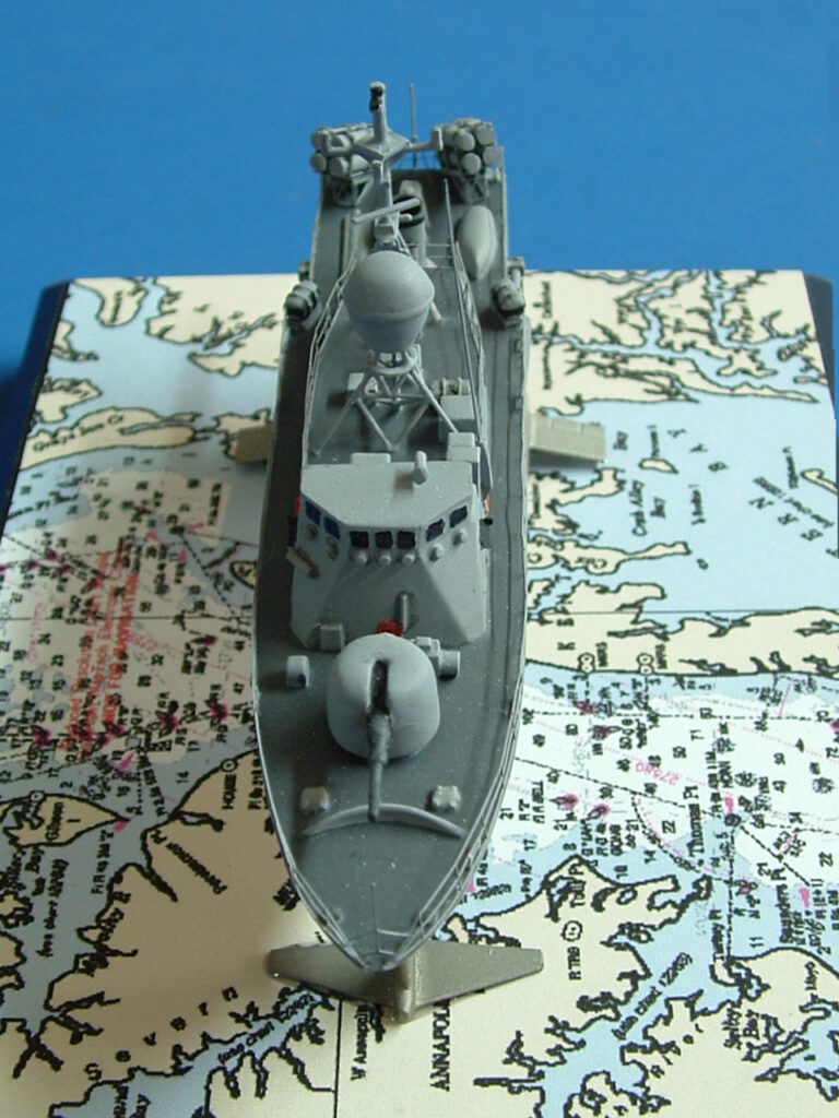 Model of USS Aries, PHM-5, View from forward, closeup