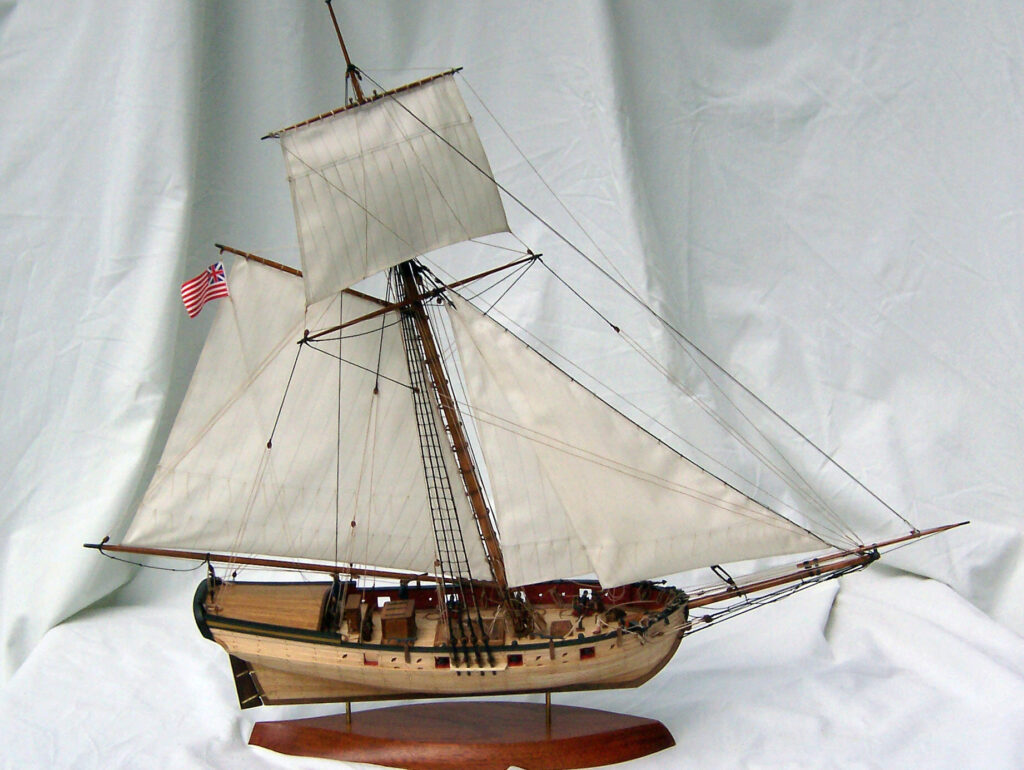 Model of an unnamed, armed Virginia sloop - view from starboard