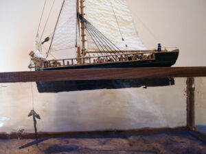 Model of an anchor hoy - View of port side and anchor