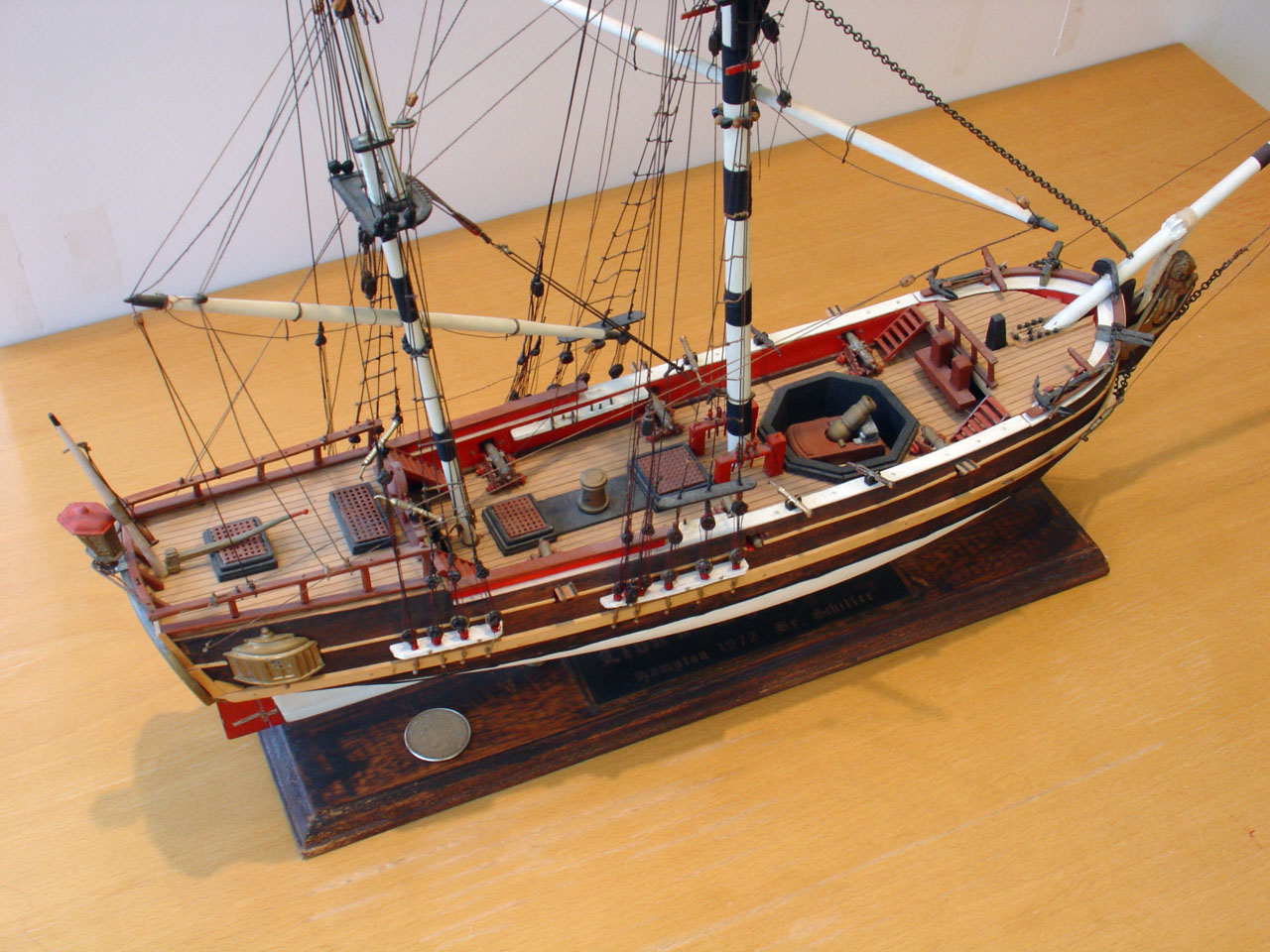 Model of bomb vessel Lion's Whelp - view from above, starboard side