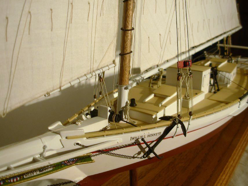 Model of oyster dredger Willie Bennett - Along deck from port bow