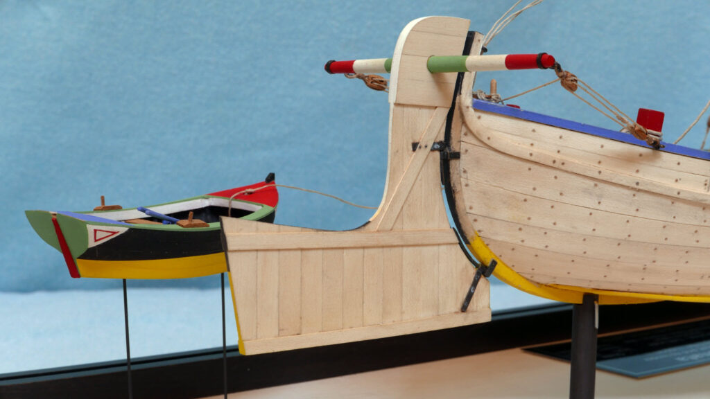 Model of a Portuguese Culé - view of rudder from starboard quarter