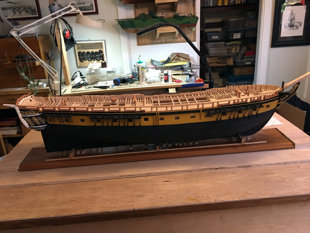 Diorama model of USS Constitution under construction - view of starboard side