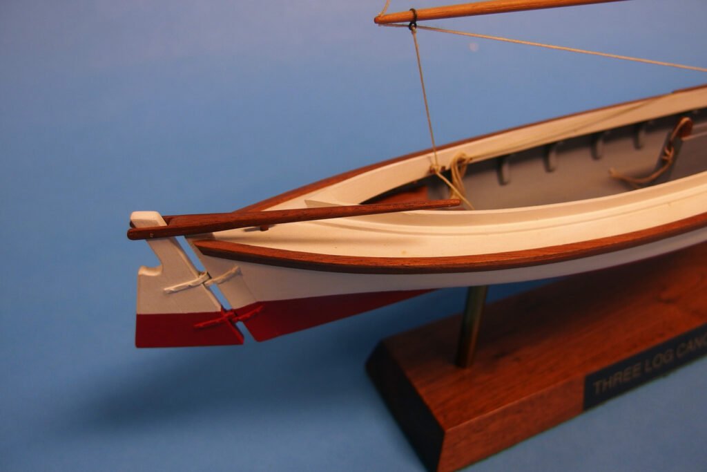 Model of Chesapeake Bay Three-Log Canoe - Rudder and tiller